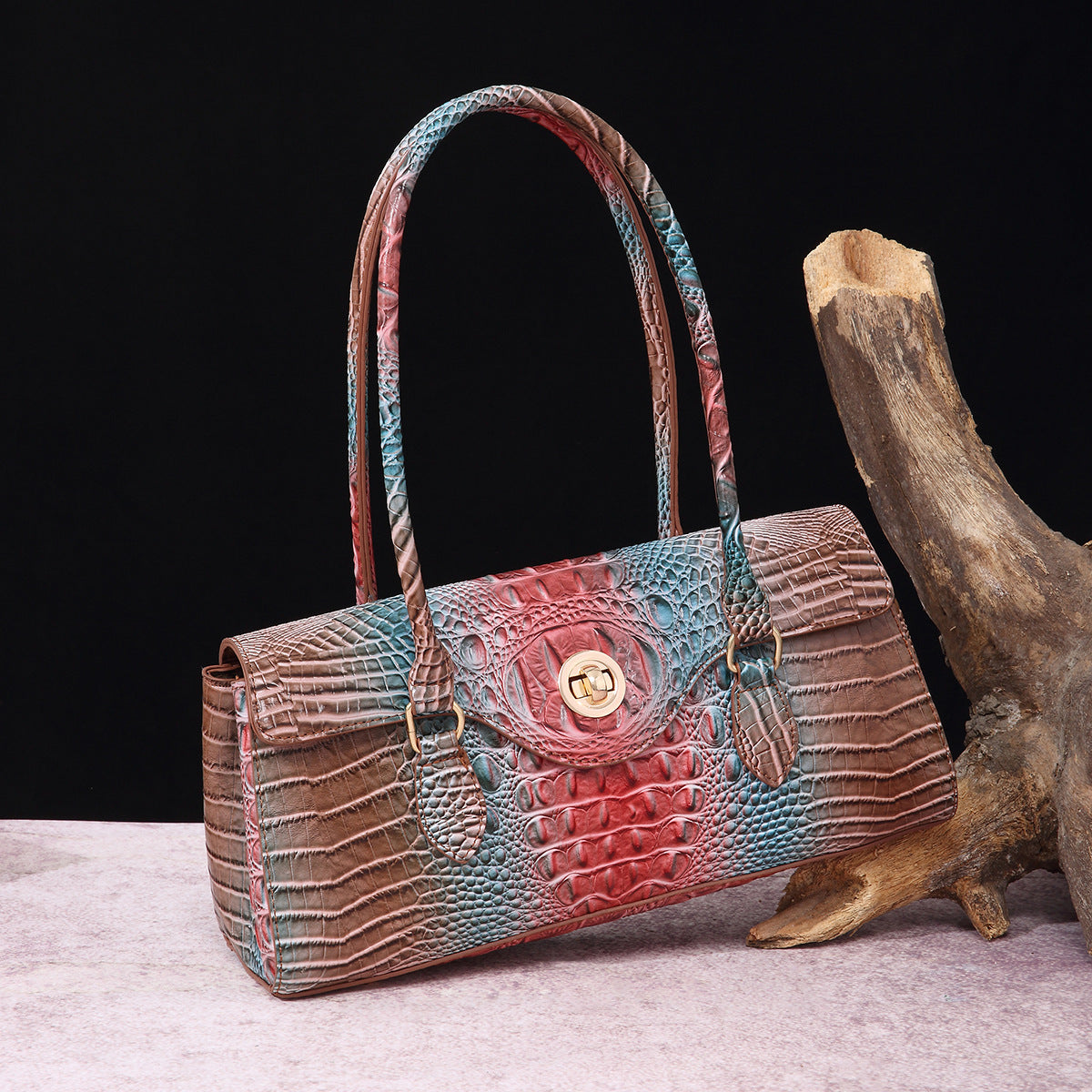 Women's Retro Portable Underarm Baguette Crocodile Pattern Crossbody Bags