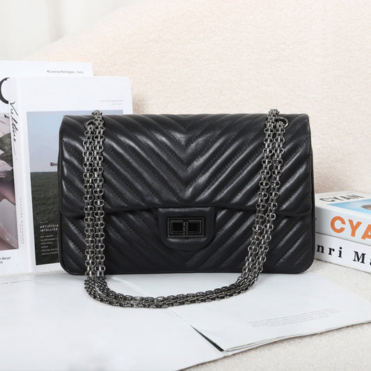 Diamond Pattern Chain Genuine Leather Fashion Bags