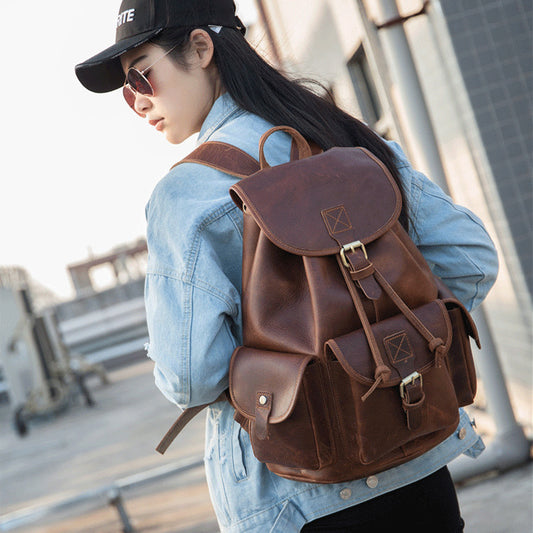 Women's & Men's & Crazy Horse Leather Leisure Large Backpacks