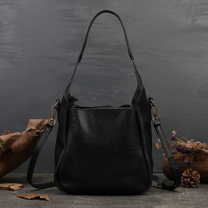 Women's Solid Color Retro Portable First Layer Bags