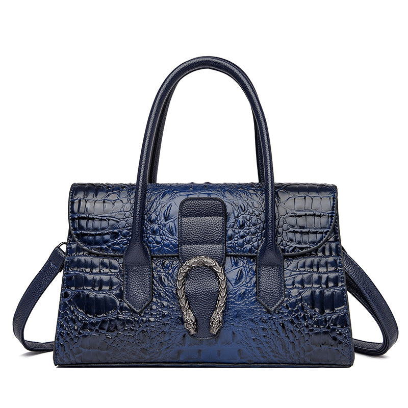 Women's Trendy Top Layer Cowhide Crocodile Pattern Handbags