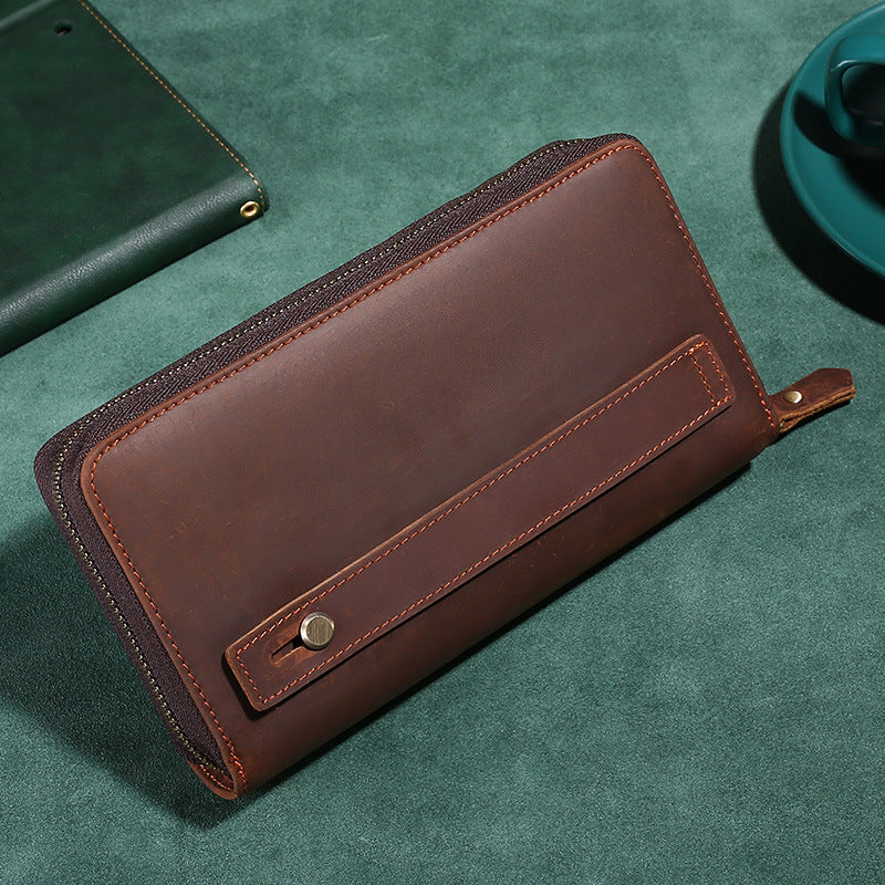 Men's Genuine Leather Zip Clutch Business Cowhide Men's Handbags