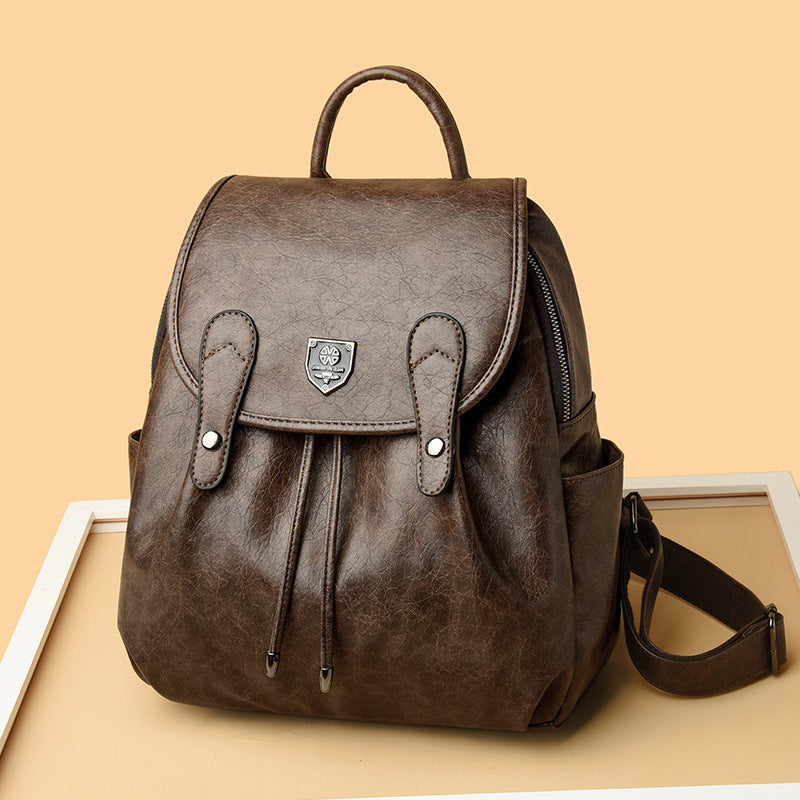 Women's Cow Wax Leather Vintage Drawstring Backpacks