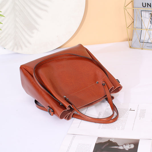 Women's Genuine Leather Oil Wax Simple Big Handbags