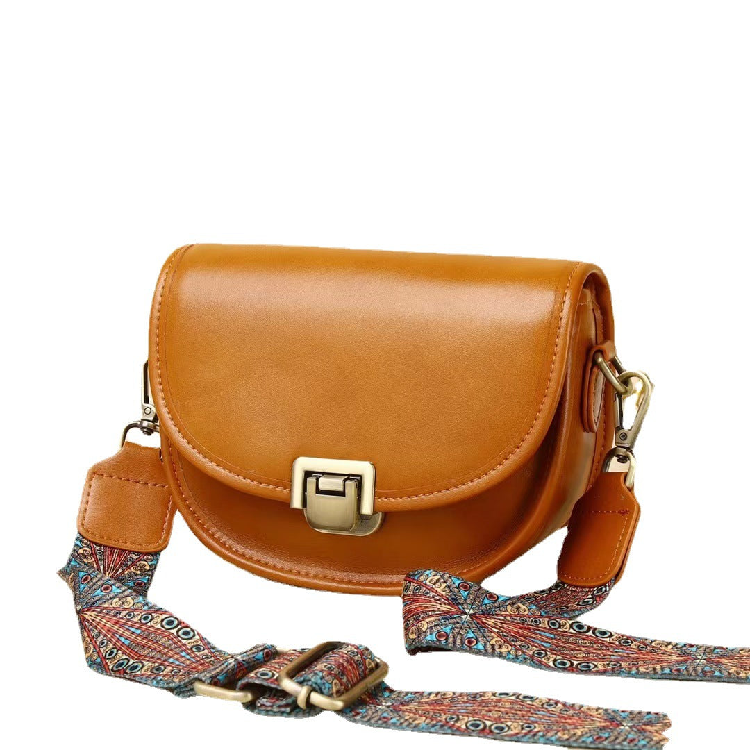 Women's Retro First Layer Cow Wide Strap Crossbody Bags