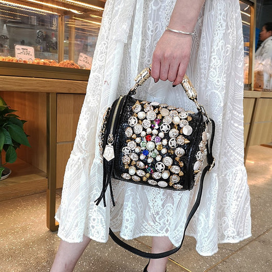 Women's Portable Round Pearl Color Crystal Handbags