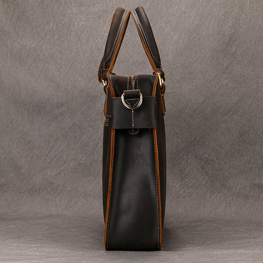 Men's Retro Crazy Horse Leather Simple Commuter Men's Handbags