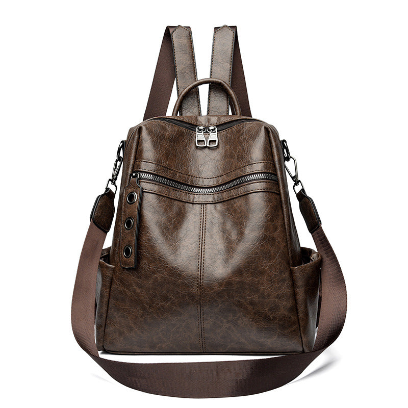 Women's Cow Wax Leather British Style Genuine Backpacks