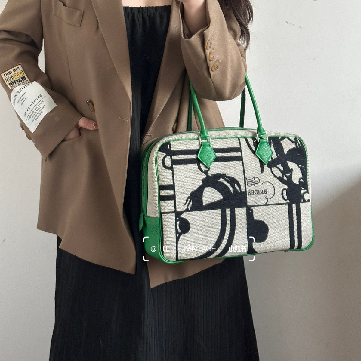 First Layer Cowhide Stitching Canvas Iti Tote Bags