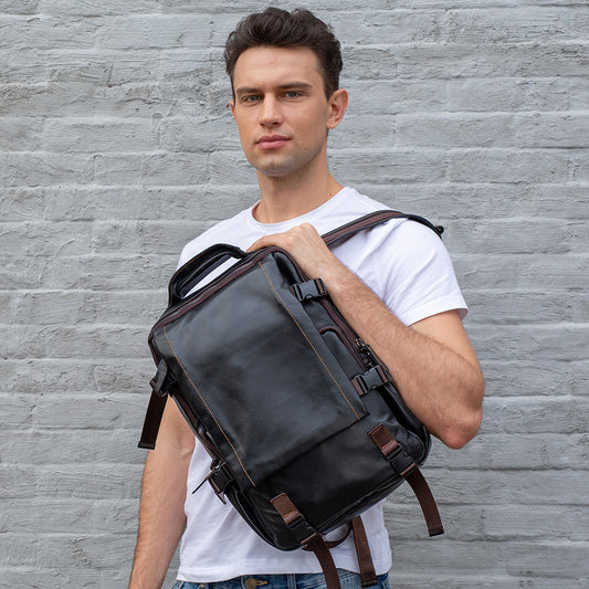 Men's Korean Genuine Leather Large Capacity Computer Backpacks