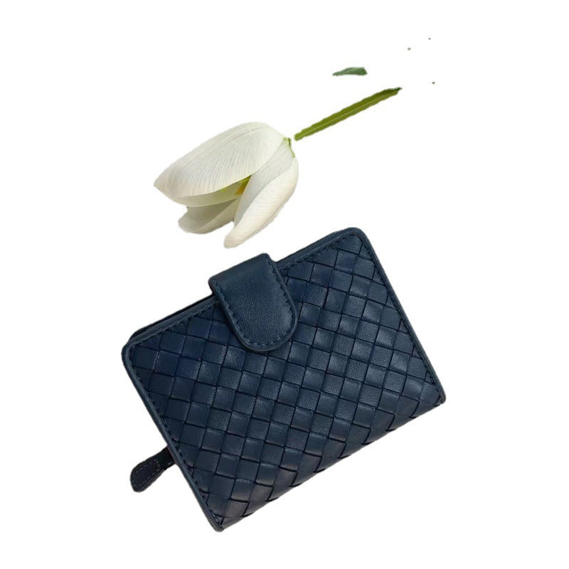 Women's Fashion Sheepskin Woven Two-fold Genuine Leather Ladies Wallets