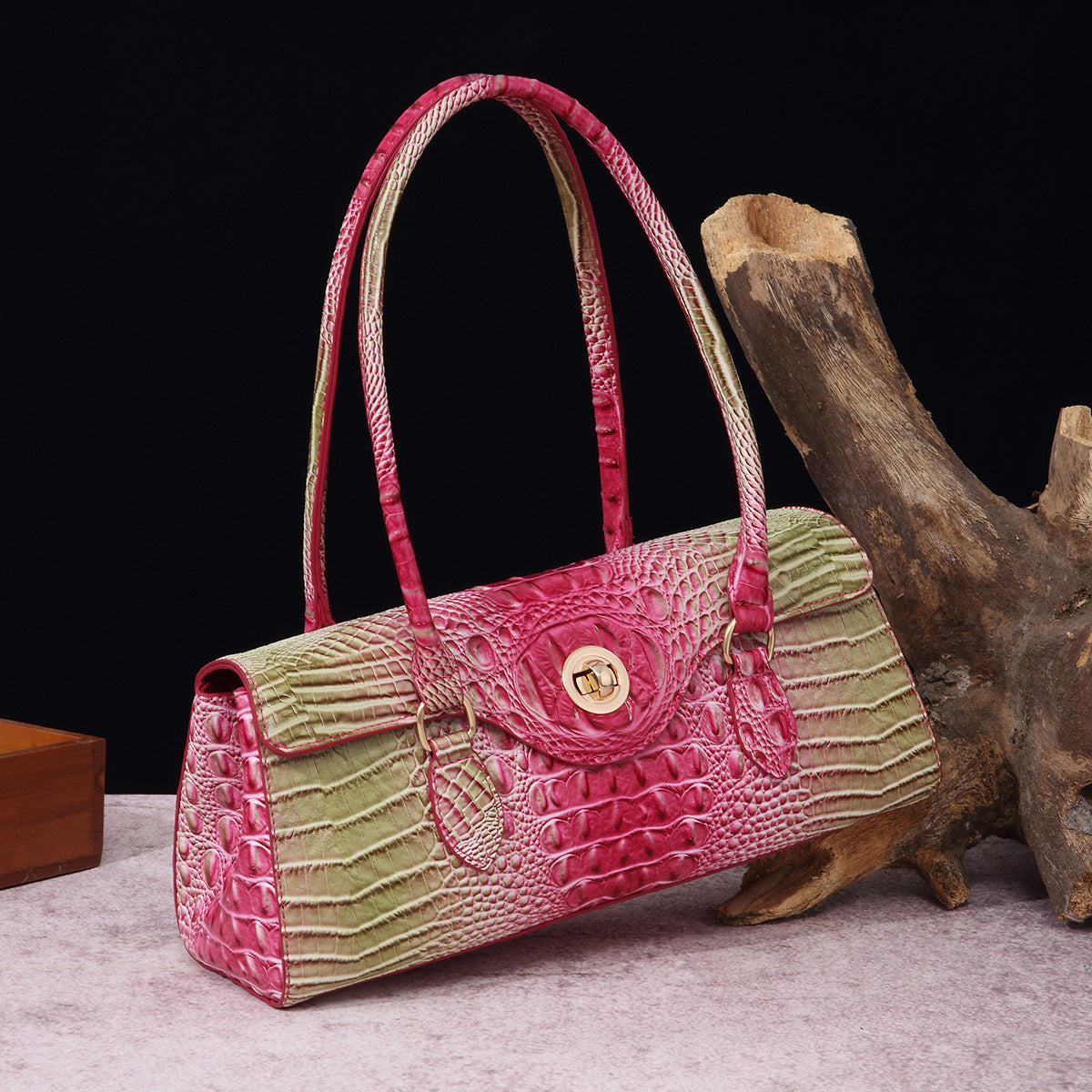 Women's Retro Portable Underarm Baguette Crocodile Pattern Crossbody Bags