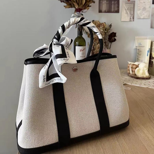 Commuter Canvas Garden Top Layer Cowhide Large Capacity Computer Handbags