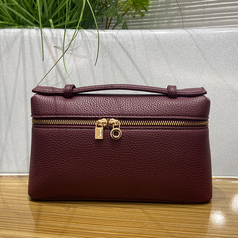 Italian Litchi Pattern Gold Lunch Box Crossbody Bags