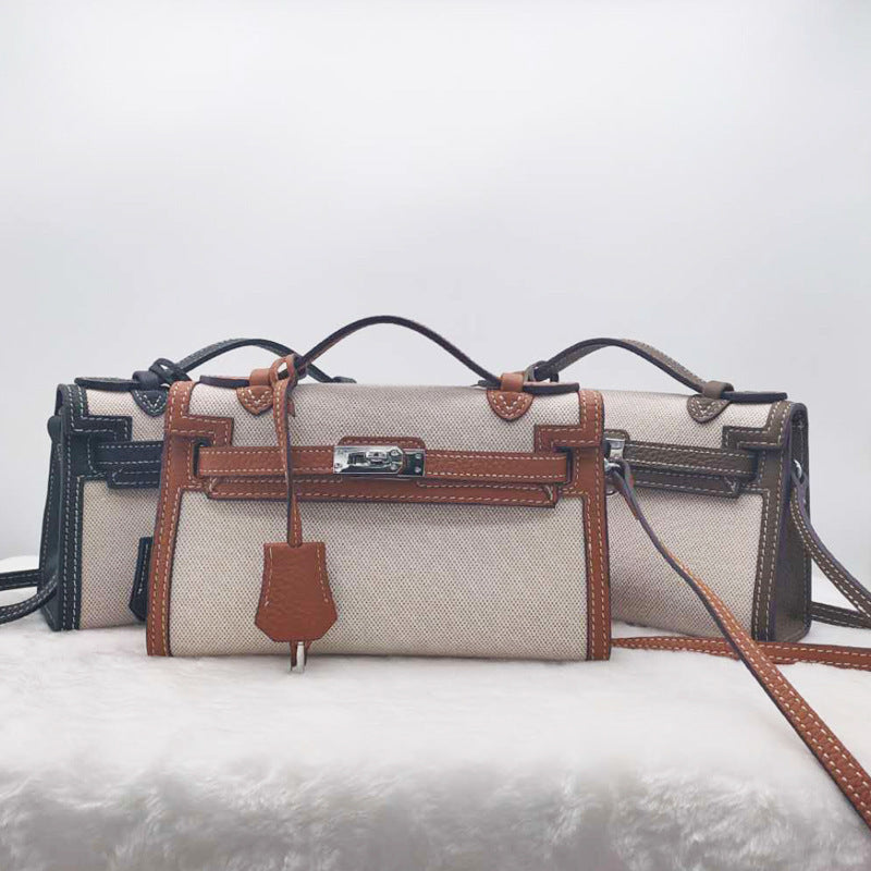 Women's First Layer Cowhide With Canvas Sier Second Crossbody Bags