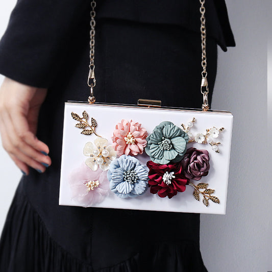 Women's Oblique Flower Party Fashion Wear Chain Evening Bags