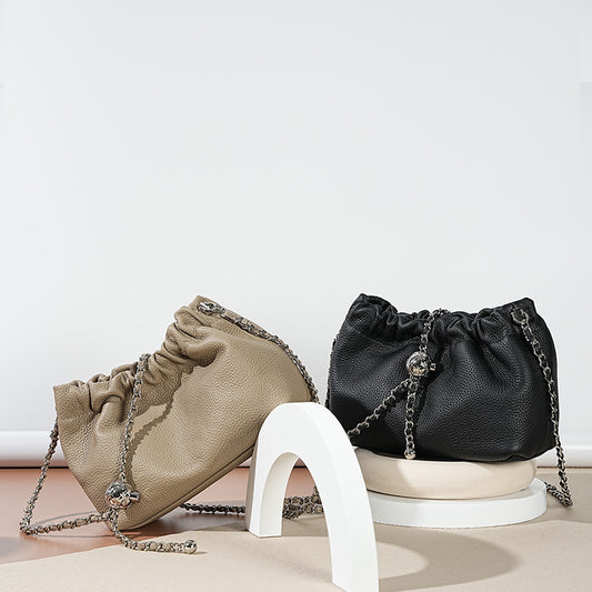 Women's Female Lady First Layer Cowhide Cloud Shoulder Bags