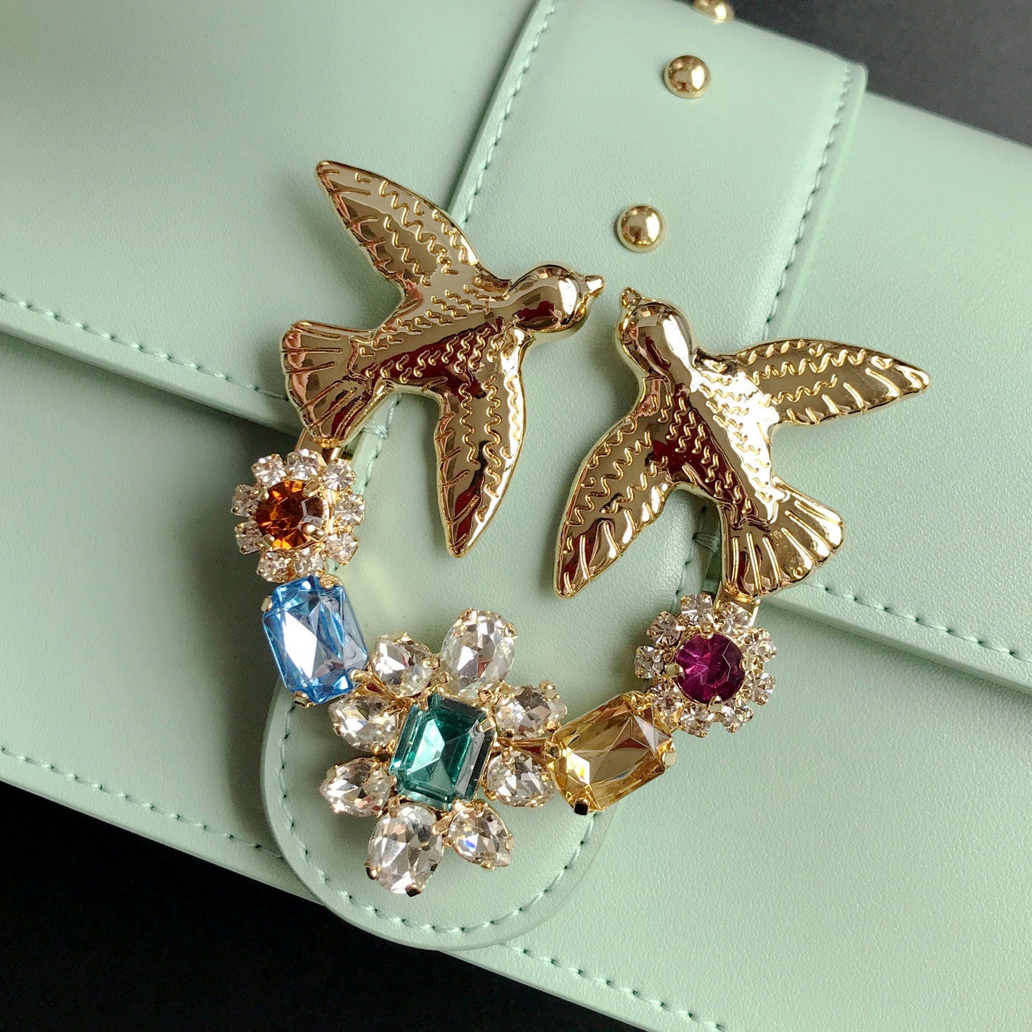 Women's Leather Gem Chain Rivets Swallow Single Bags