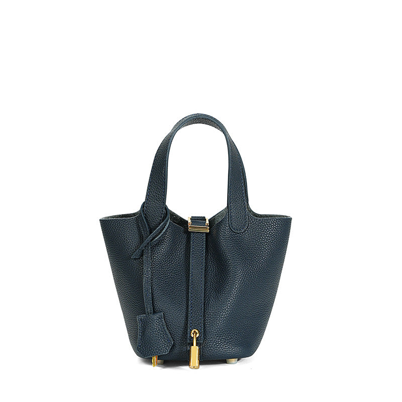 Women's Quality First Layer Cowhide Niche Basket Leather Large Bags