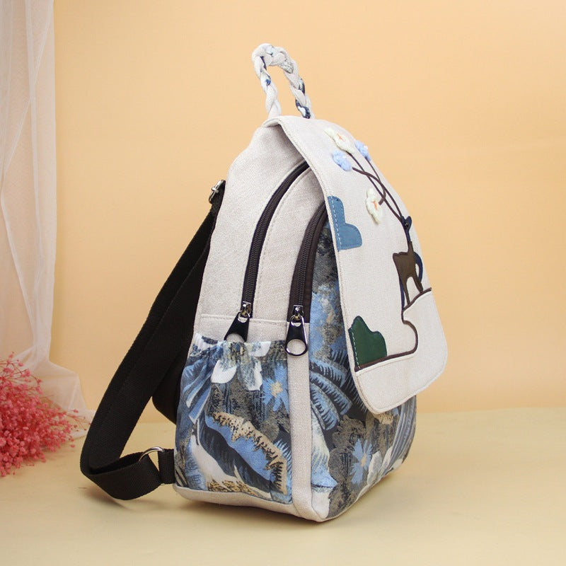 Innovative Deer Flower Woven Artistic Fresh Backpacks