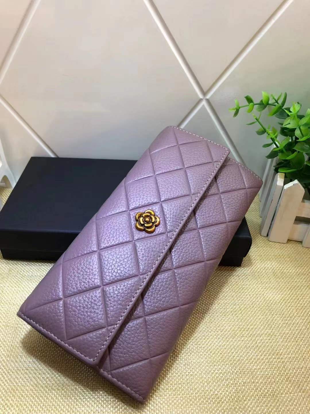 Women's First Layer Cowhide Clutch Long Camellia Ladies Wallets