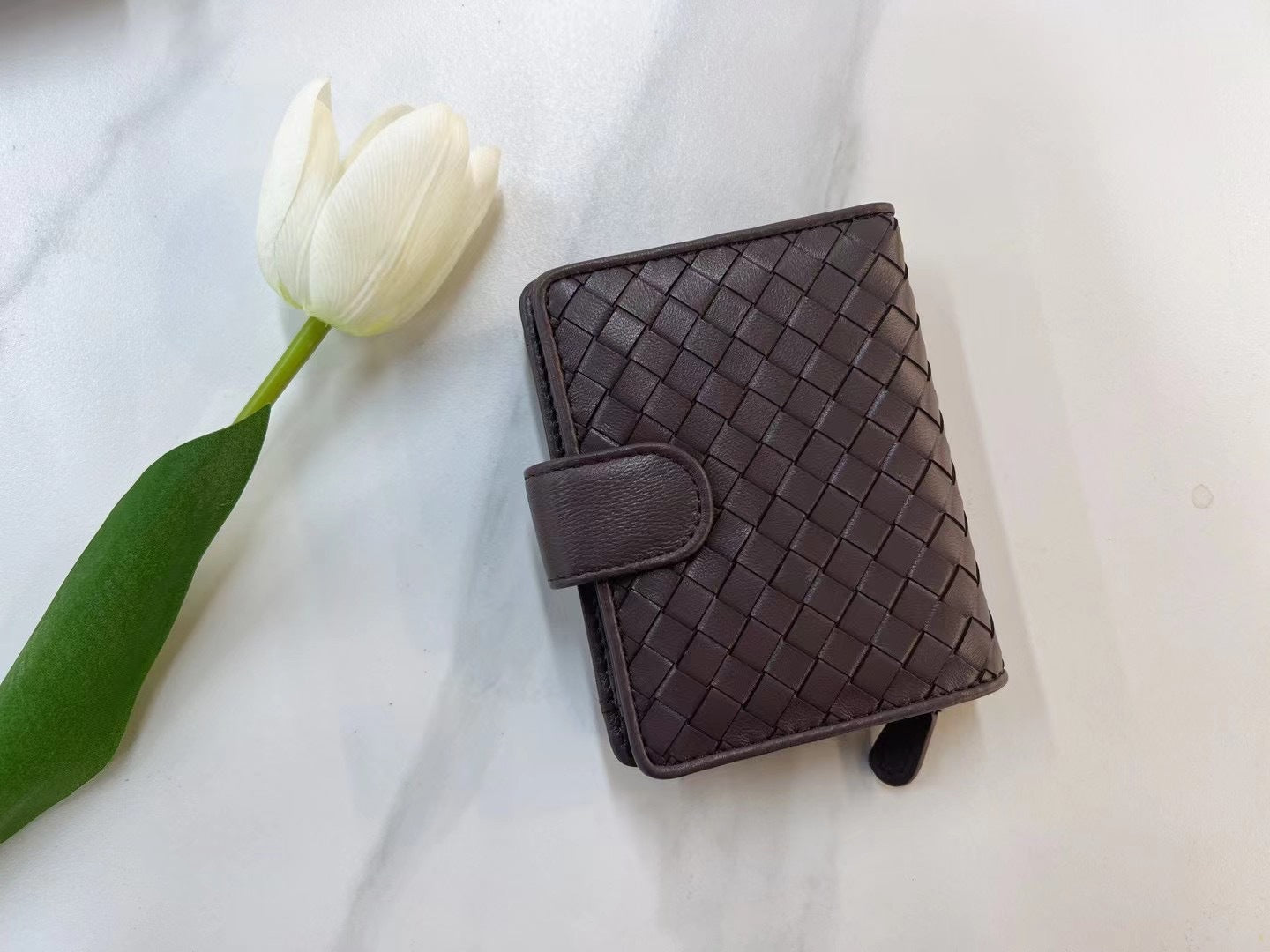 Women's Fashion Sheepskin Woven Two-fold Genuine Leather Ladies Wallets