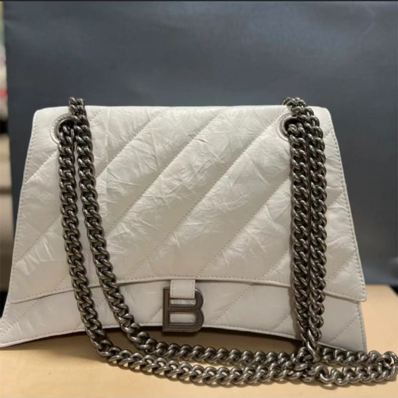 Women's Twill Hourglass Leather Folds Rhombus Chain Crossbody Bags