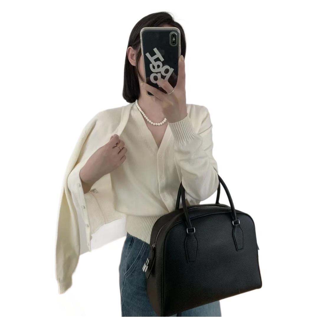 Women's Layer Cowhide Large Capacity Bowling Crossbody Bags