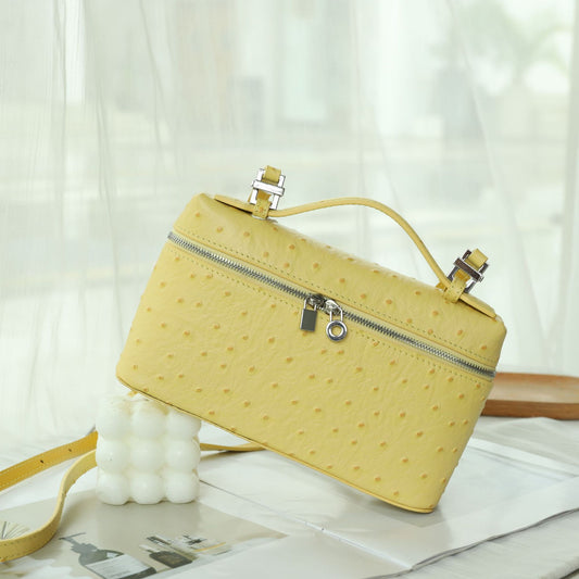 Women's First Layer Cowhide Ostrich Grain Lunch Box High-grade Crossbody Bags