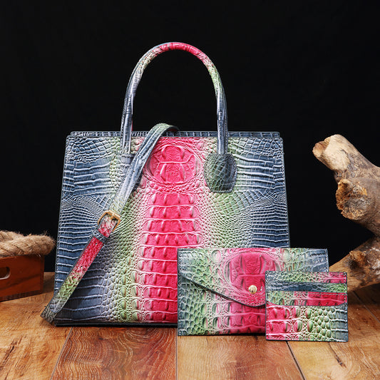 Women's Retro Mother Colorful Crocodile Pattern Brahmin Handbags