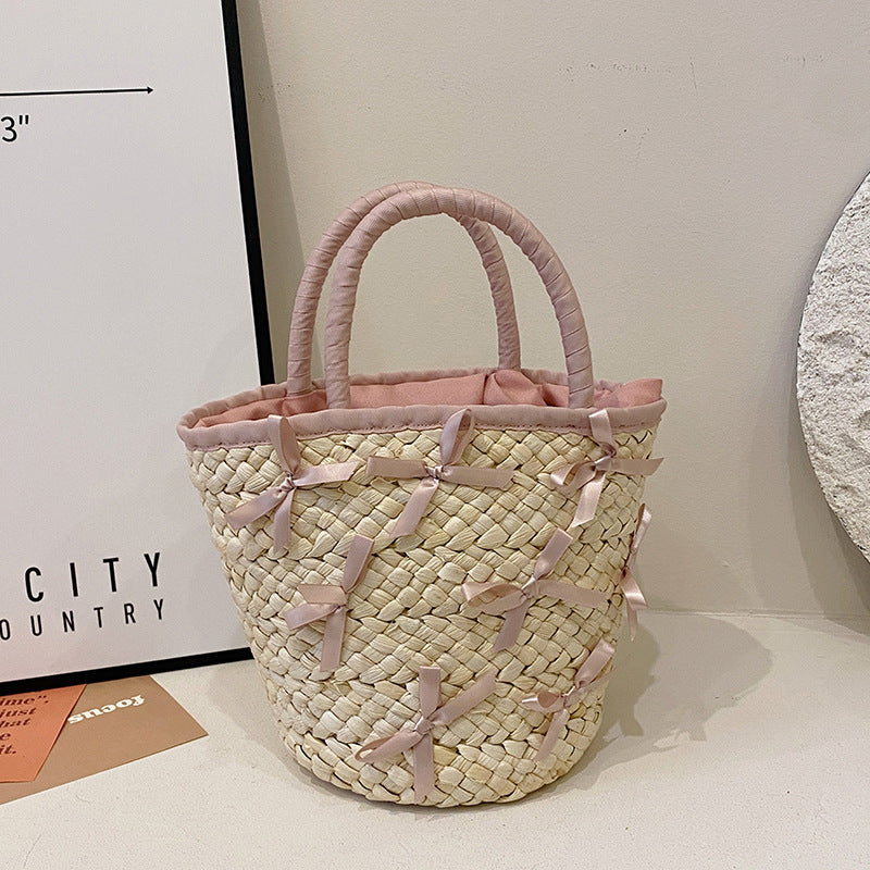 Women's High-grade Summer French Straw Bow Portable Crossbody Bags