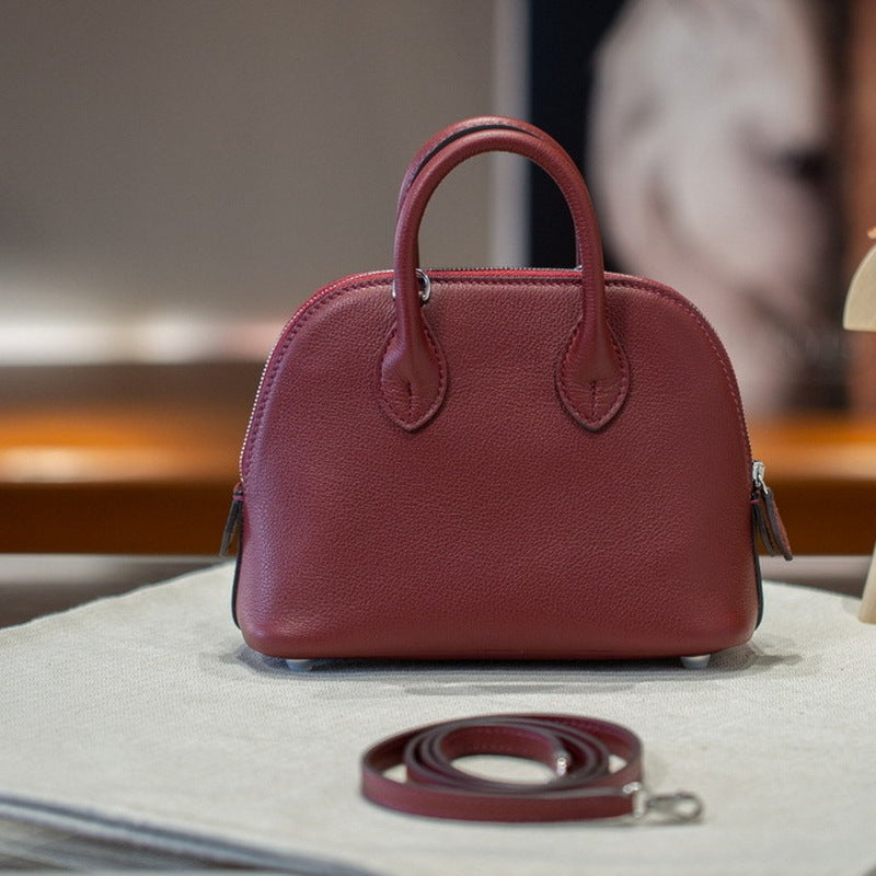 Line Steel Hardware Layer Leather Mini Shell Handbags