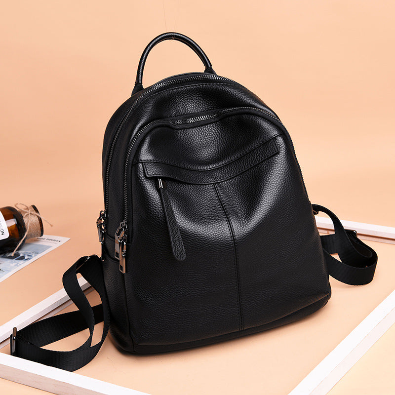 Women's Black First Layer Cowhide Trendy Fashion Backpacks