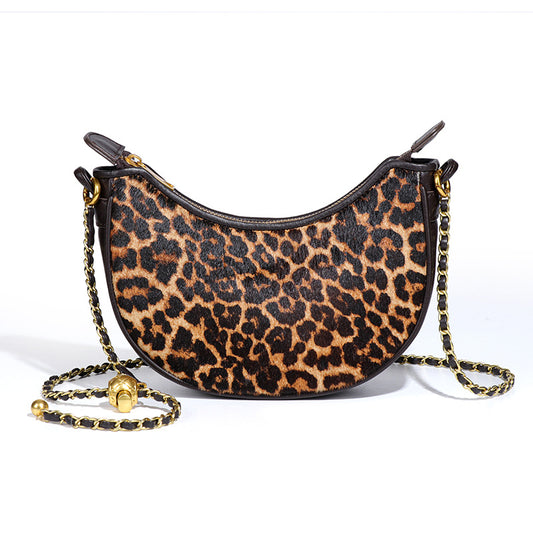 Print Dumpling Genuine Leather Horsehair Moon Texture Bags
