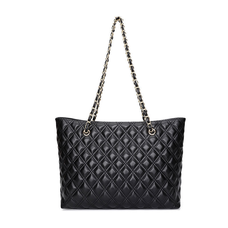 Women's Genuine Leather Sheepskin Rhombus Chain Large Shoulder Bags