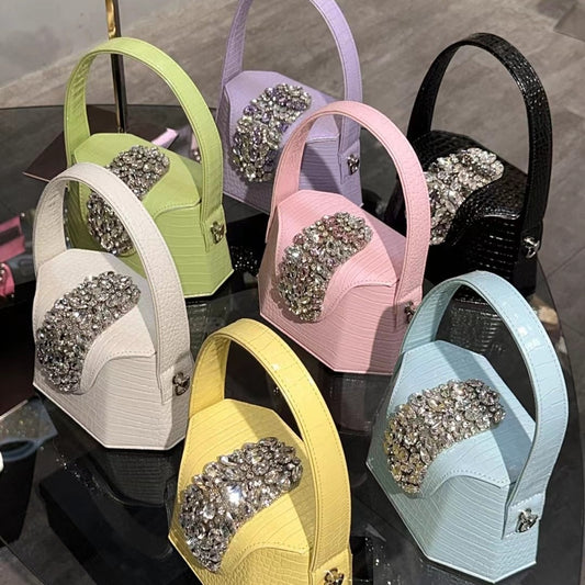 Women's Leather Diamond Shiny Dinner Designer Handbags