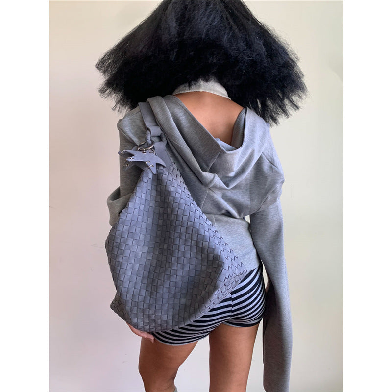 Women's Suede Frosted Woven Large Capacity Commute Shoulder Bags