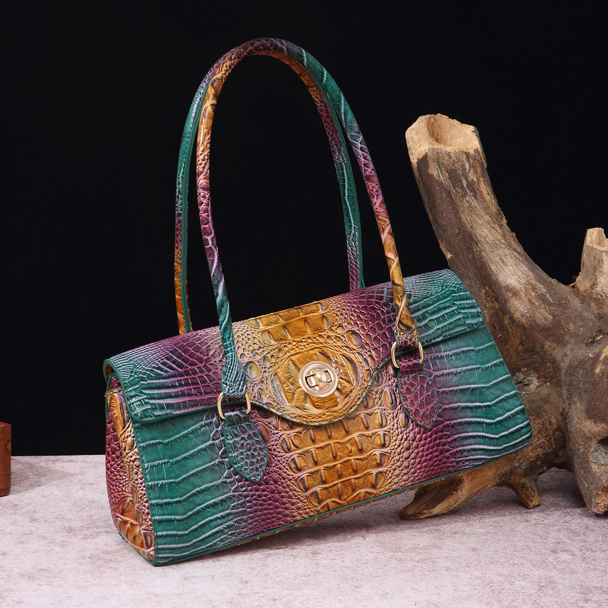 Women's Retro Portable Underarm Baguette Crocodile Pattern Crossbody Bags