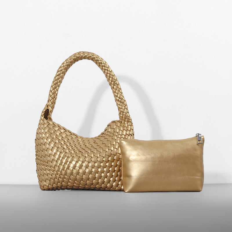Women's Hand-woven Mother Soft Leather Underarm Lunch Shoulder Bags