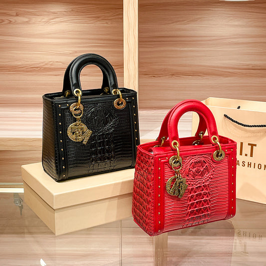 Women's High-grade Genuine Leather Crocodile Pattern Diana Crossbody Bags