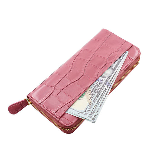 Women's Style Crocodile Pattern Clutch Expanding Cowhide Chain Long Ladies Wallets