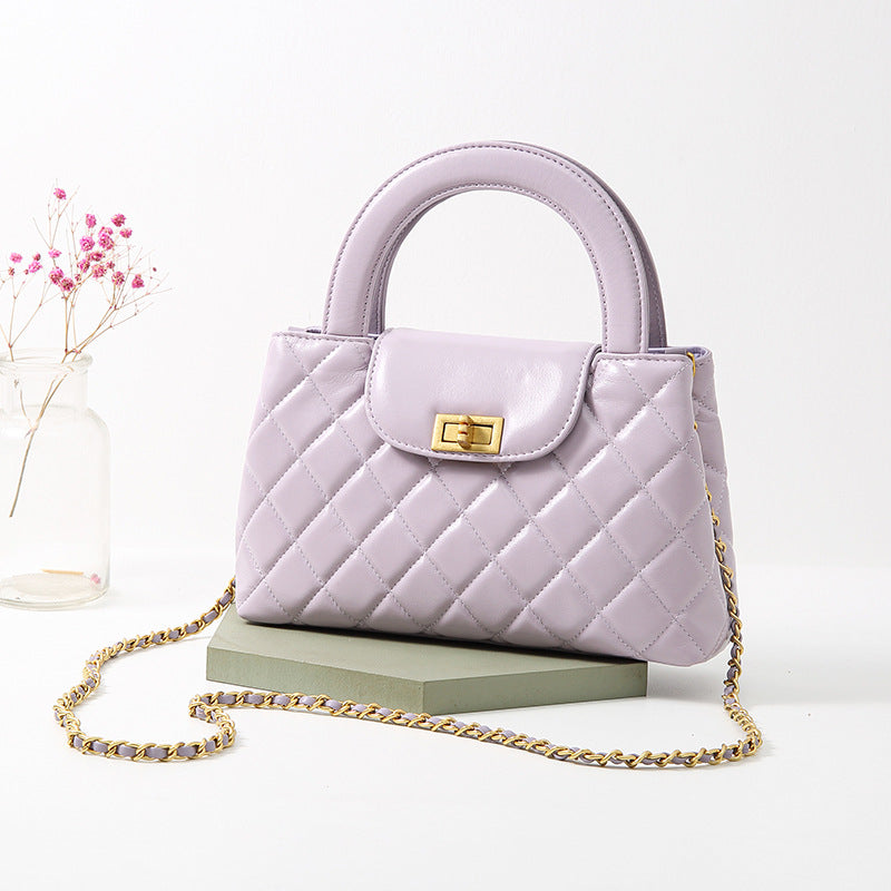 Layer Cowhide Versatile Classic Style Rhombus Chain Bags