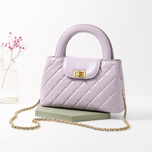Layer Cowhide Versatile Classic Style Rhombus Chain Bags