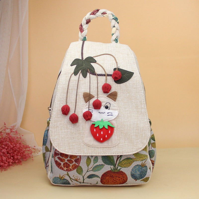 Innovative Cute Cat Strawberry Fabric Mori Backpacks