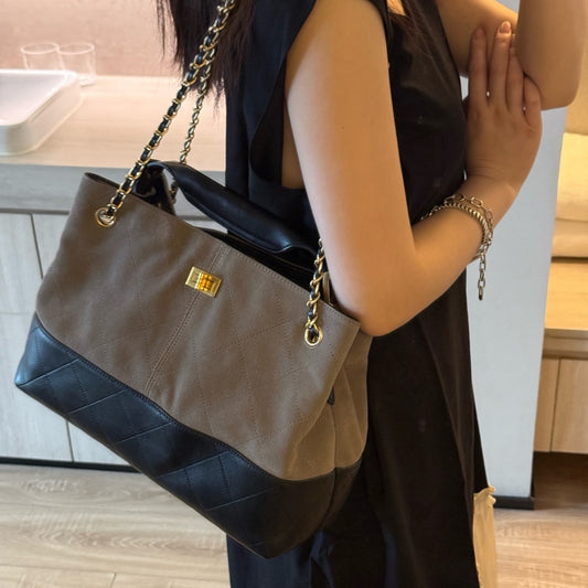 Classic Style Suede Color Matching Underarm Diamond Tote Bags