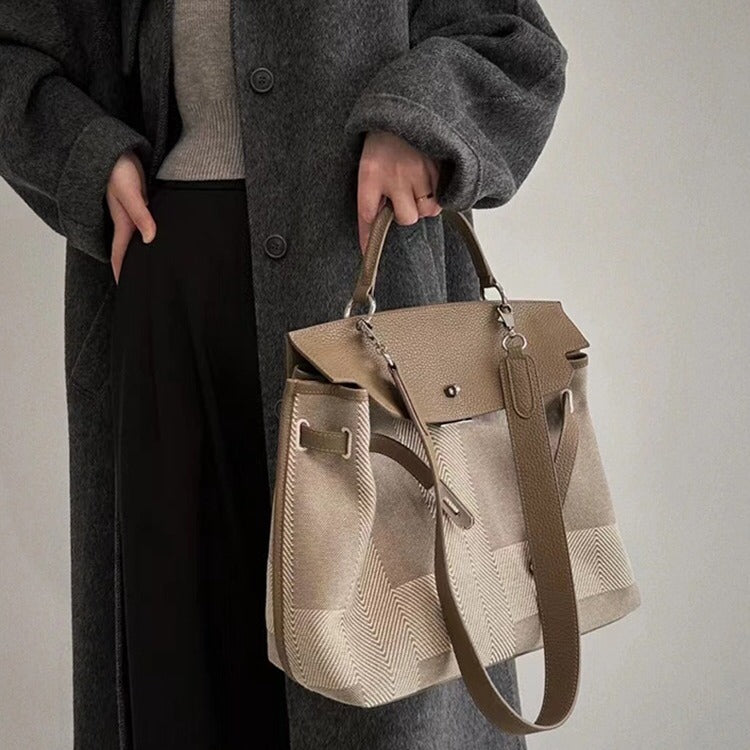 Women's High-grade Wide Strap Stitching Canvas Summer Bags