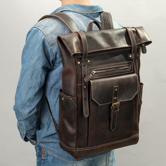 Men's Retro Crazy Horse Leather Mountain Climbing Backpacks