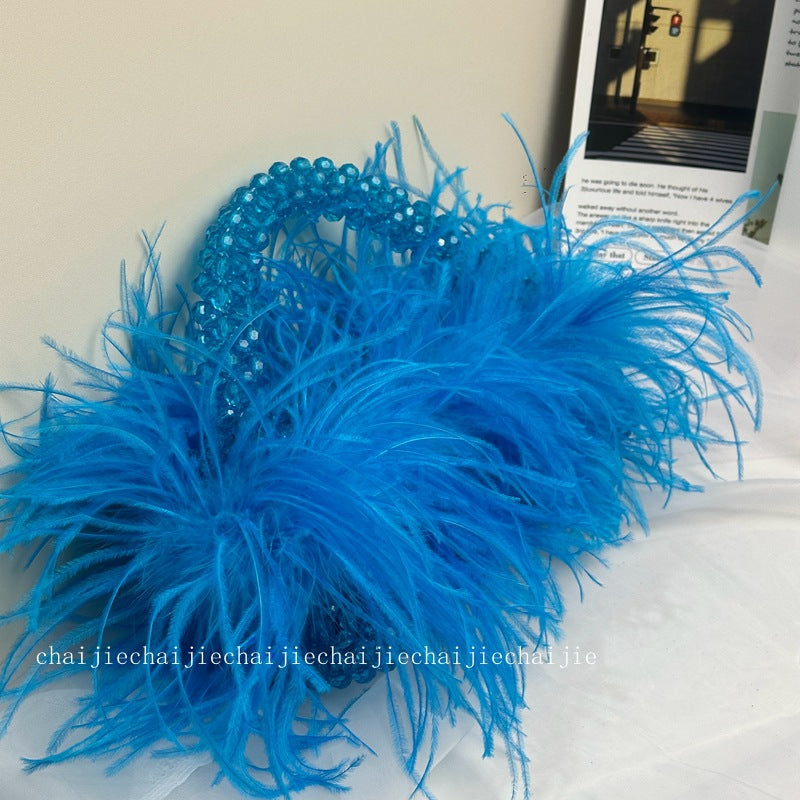 Women's Acrylic Color Ostrich Feather Beaded Birthday Handbags