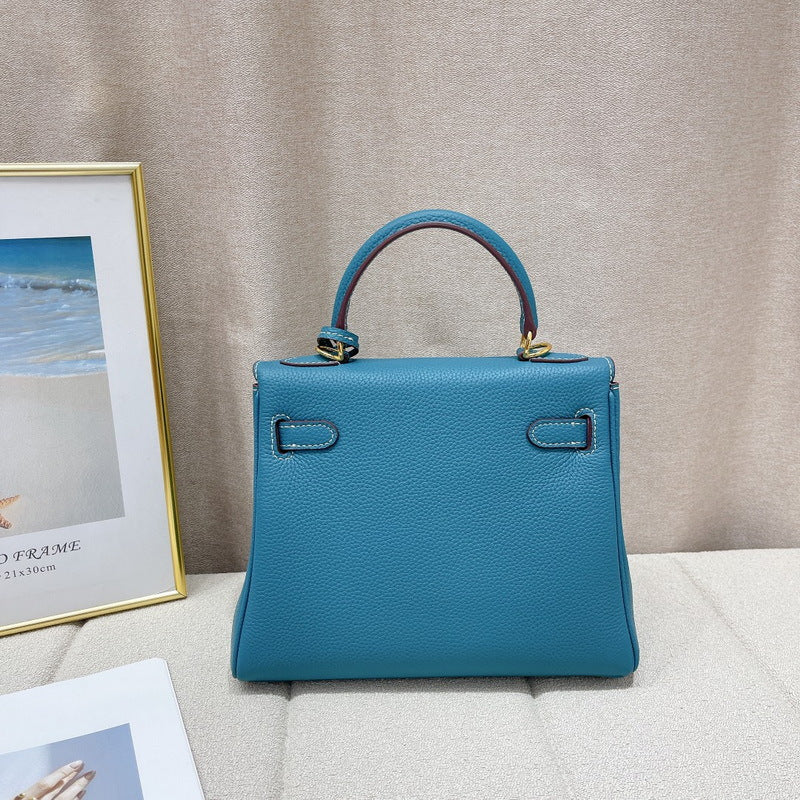 Women's Layer Cowhide Soft Leather Fine Lychee Pattern Inner Seam Handbags