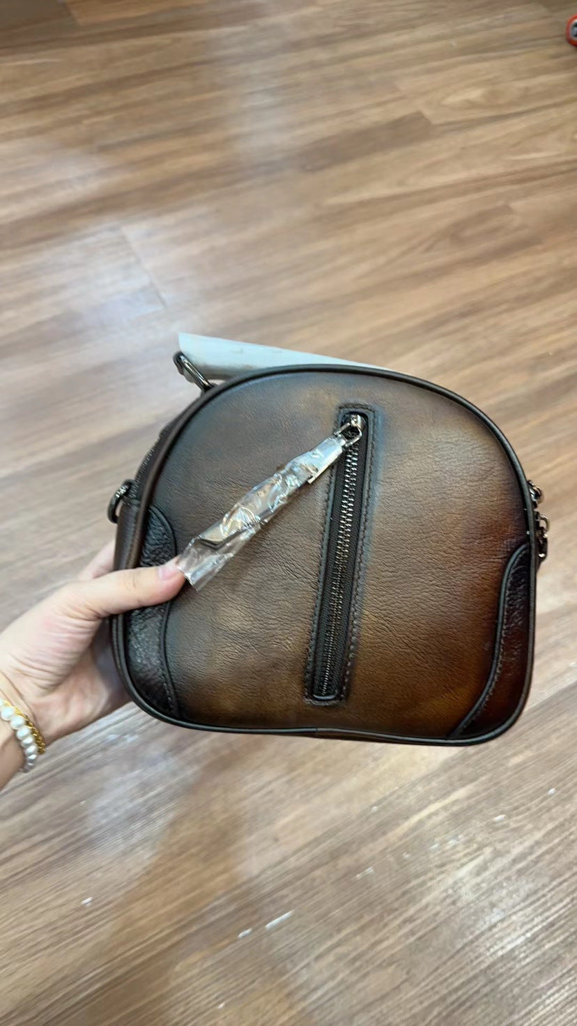 Women's Genuine Leather Retro Round First Layer Handbags